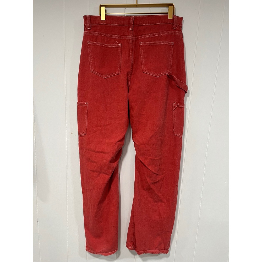 Lioness Red Carpenter Pants Wide Leg Utility Denim Contrast Stitch Womens Size M - Picture 8 of 9